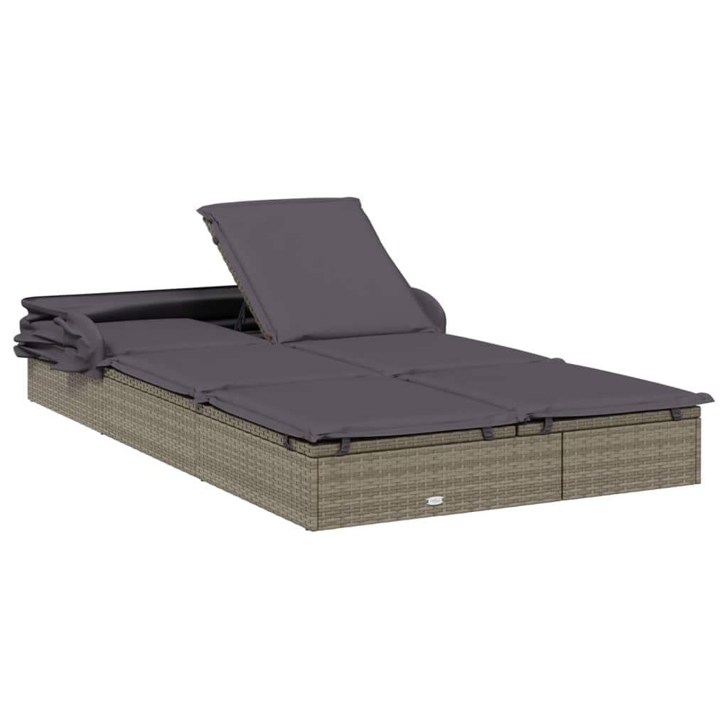 CongVVFV Grey PE Rattan Sunbed with Powder-Coated Steel Frame Double Foldable Adjustable Armrests Weather-Resistant Cushions Modern Outdoor Furniture for Patio Garden Balcony Lounging