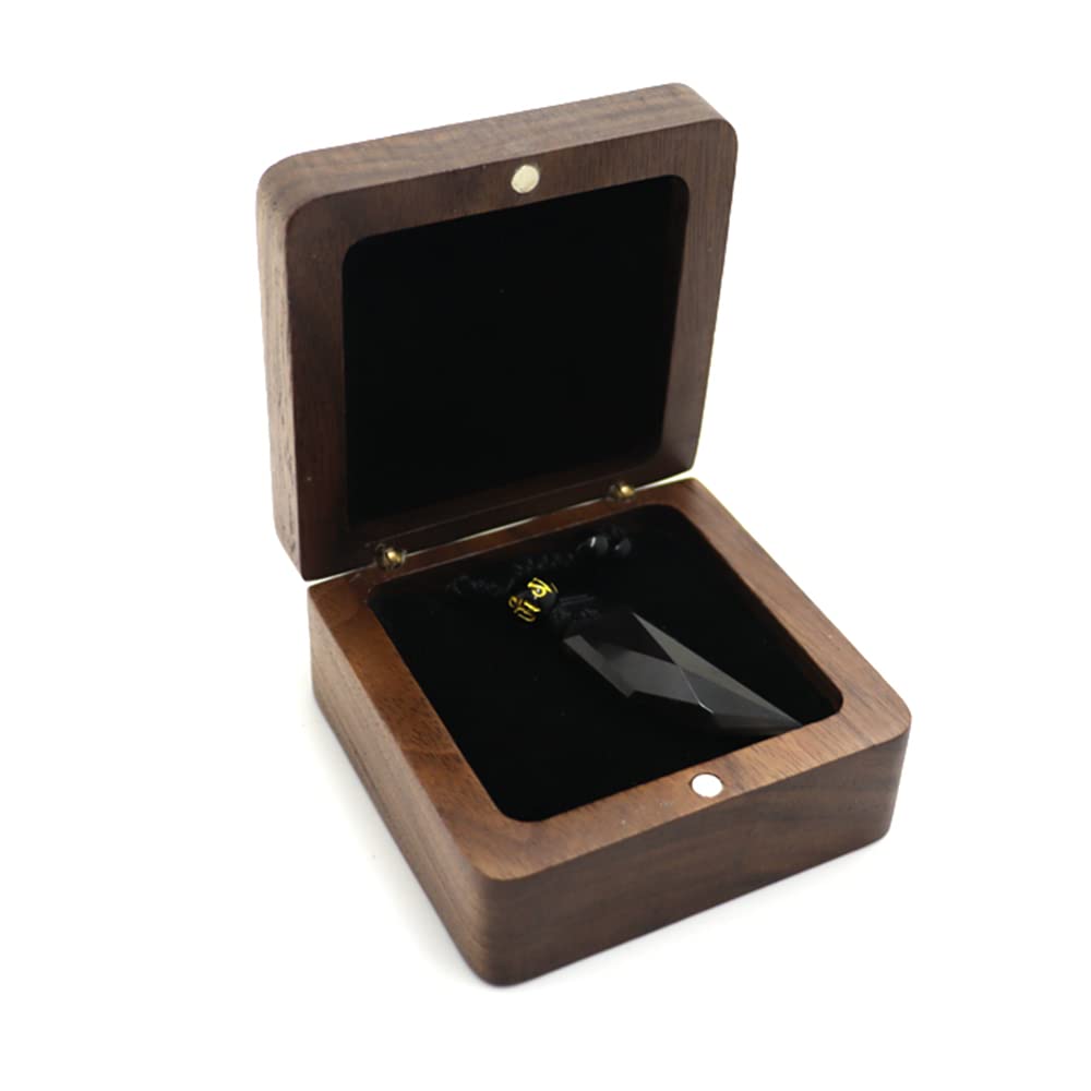 DSHOM Natural Walnut Wooden Necklace Gift Box Pendant Storage Case Jewelry Display Box for Anniversary Propose Christmas