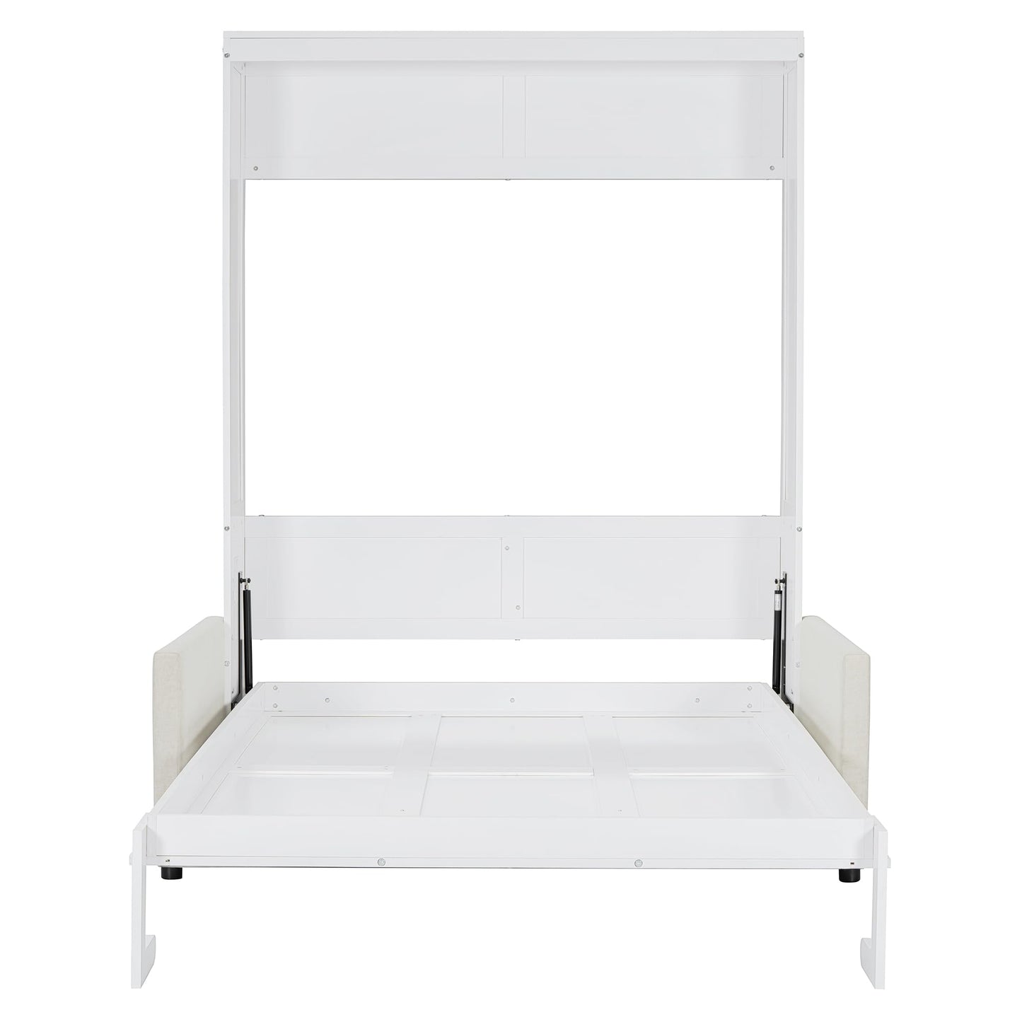 Ball & Cast Murphy Bed Full Size Wall Bed with Sofa,can be Folded,Multifunctional Wood Hideaway Cabinet Bed Frame,Slat Support,Save Space,for Apartment,Guest Room,White