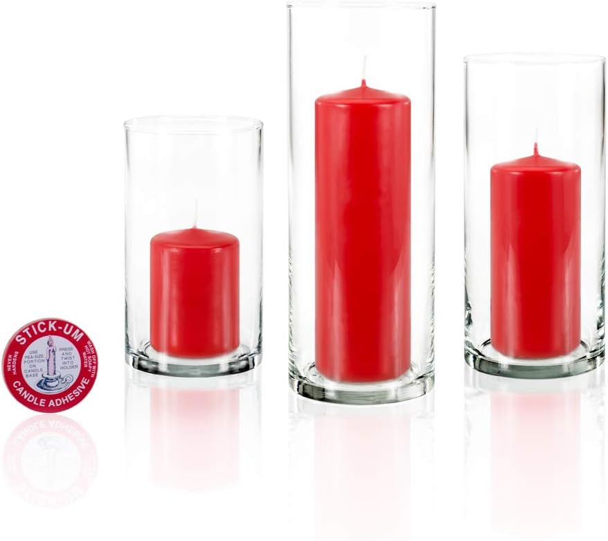 yummi Set of 12 Slim Pillars and Cylinder Vases - Ruby Red