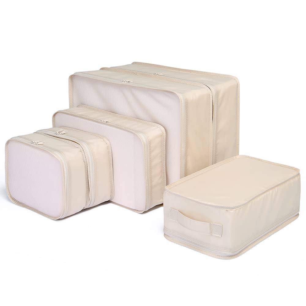 JJ POWER Travel Packing Cubes, Luggage Organizers with Shoe Bag (Cream)