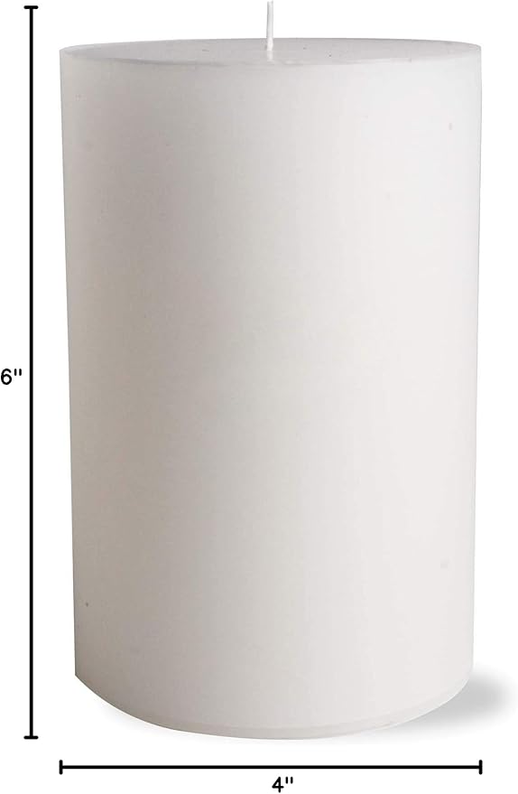 TAG Chapel 4X6 White Pillar Paraffin Wax Candle Unscented Drip-Free Long Burning 130 Hours for Home Decor Wedding Parties 4x6 White