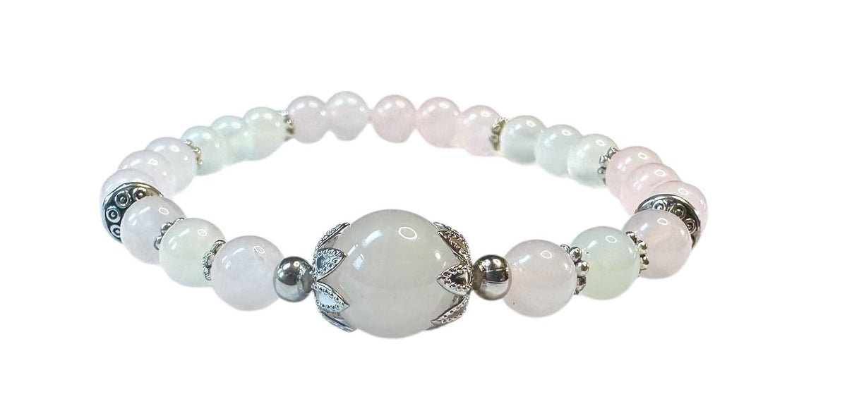 Handmade Rose Quartz and Moonstone Healing Bracelet 7 Inches