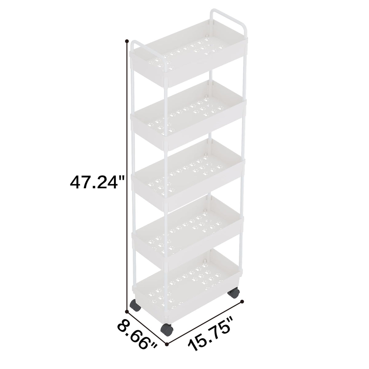 Buzowruil Rolling Storage Cart 5 Tier Organizer Mobile Shelving Unit Storage Rolling Utility Cart with Wheels for Kitchen Bathroom Laundry,White