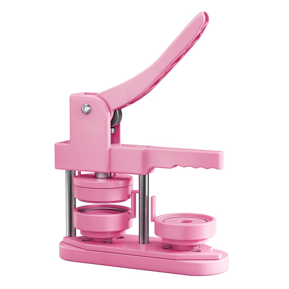 FreeingBAG Button Maker Machine 58mm - (3 Gen) Installation-Free (2.25in) DIY Badge Button Maker Press Machine Badge Punch Press with 100pcs Button Parts Pictures (Pink, 2.25 inch / 58mm)