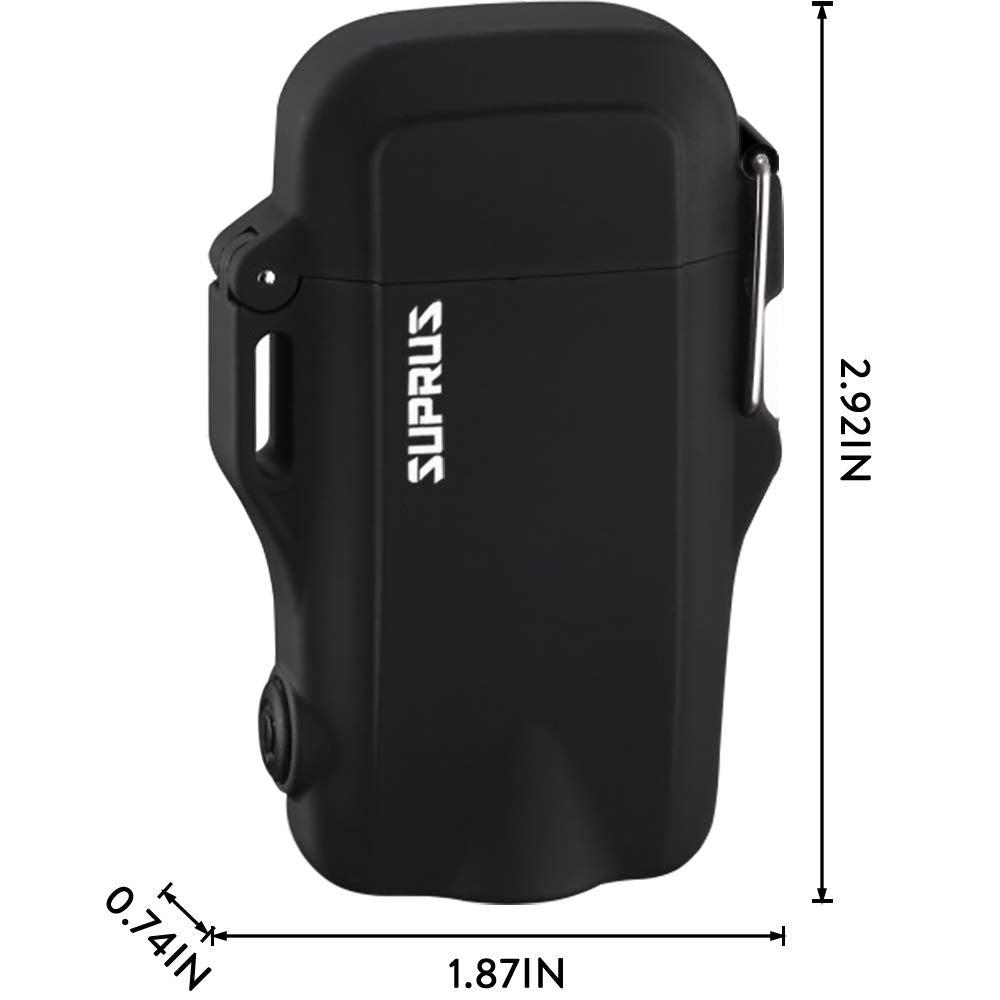SUPRUS Waterproof 3 Modes of Flashlight Windproof Lighter Dual Arc Electric Rechargeable Dual Arc Plasma Lighters with Survival Emergency Whistle and Lanyard