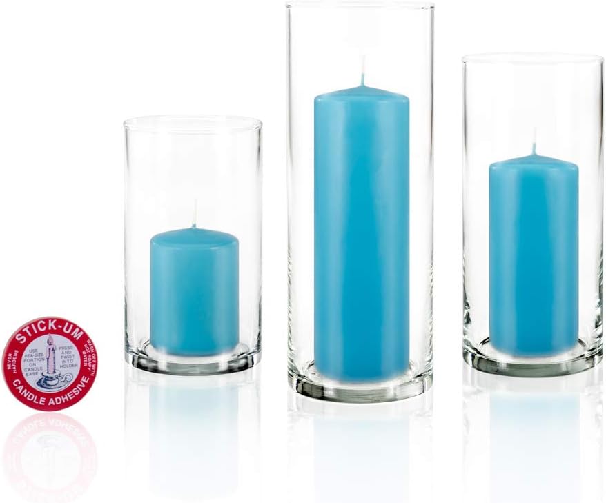 yummi Set of 12 Slim Pillars and Cylinder Vases - Caribbean Blue
