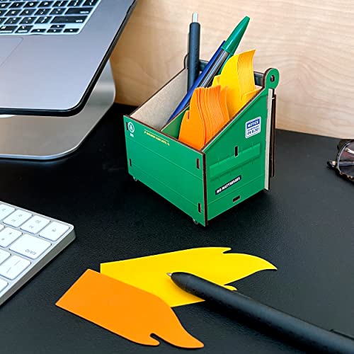 Genuine Fred Desk Dumpster Pencil Holder with 100+ Flame Note Cards, Funny 3-Compartment Organizer for Office Supplies, Desk Caddy for Work or Home