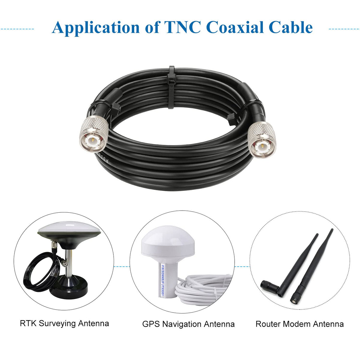 25FT, 50 RG58 MOOKEERF TNC Male to TNC Male Coax Cable Ohm Coaxial Cable with TNC Connectors for GPS Navigation