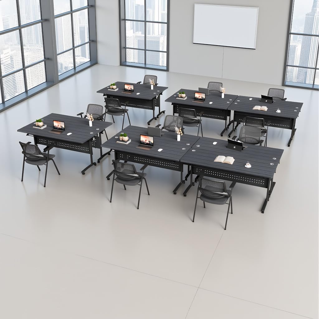 rzoizwko 4 Pack Folding Conference Table with Wheels,Heavy-Duty Flip-Top Foldable Conference Training Table System,Rolling Conference Room Tables for Office, Classroom Meeting Rooms