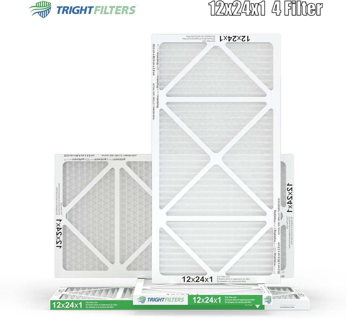 TRIGHTFILTERS 12x24x1 Air Filter - MERV 8 Pleated Dust Defense | 4-Pack Replacement for HVAC & AC Systems