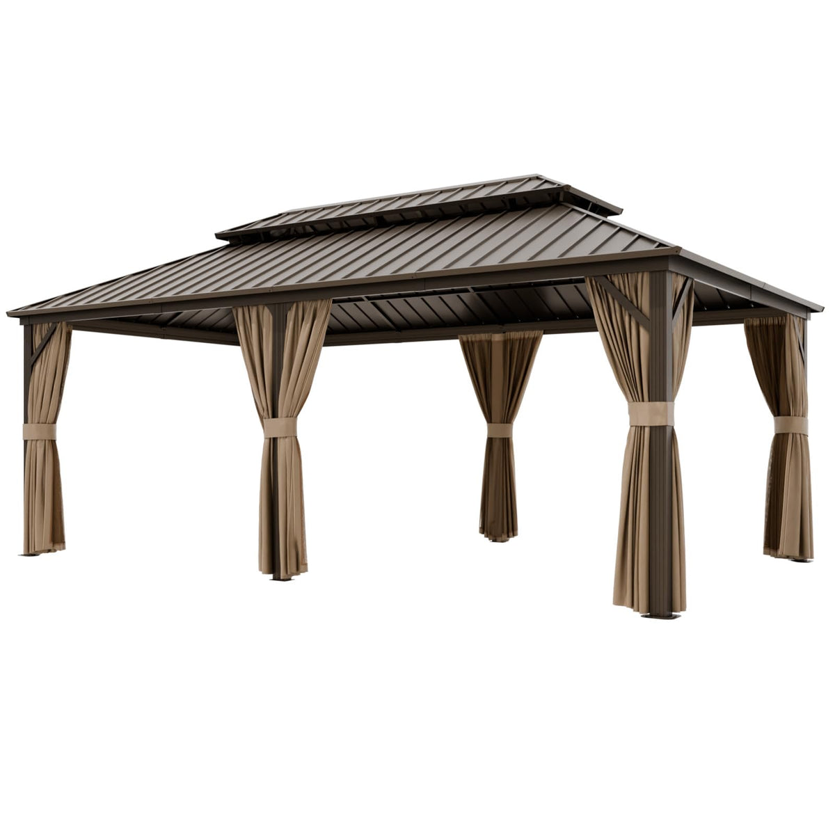 COOS BAY 12x20 Hardtop Gazebo with Aluminum Frame, Galvanized Steel Roof with UV Protection for Patio, Backyard, Garden, Outdoor Events, Dark Brown/Tan