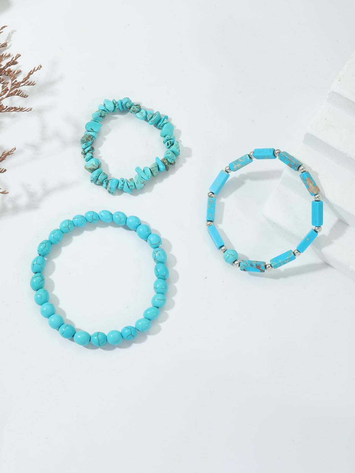 IVY TAILI 3Pcs Turquoise Bracelet for Women Boho Turquoise Bead Bracelet Natural Stone Beaded Stretch Bracelets Set Healing Crystal Bracelets Turquoise Jewelry for Women