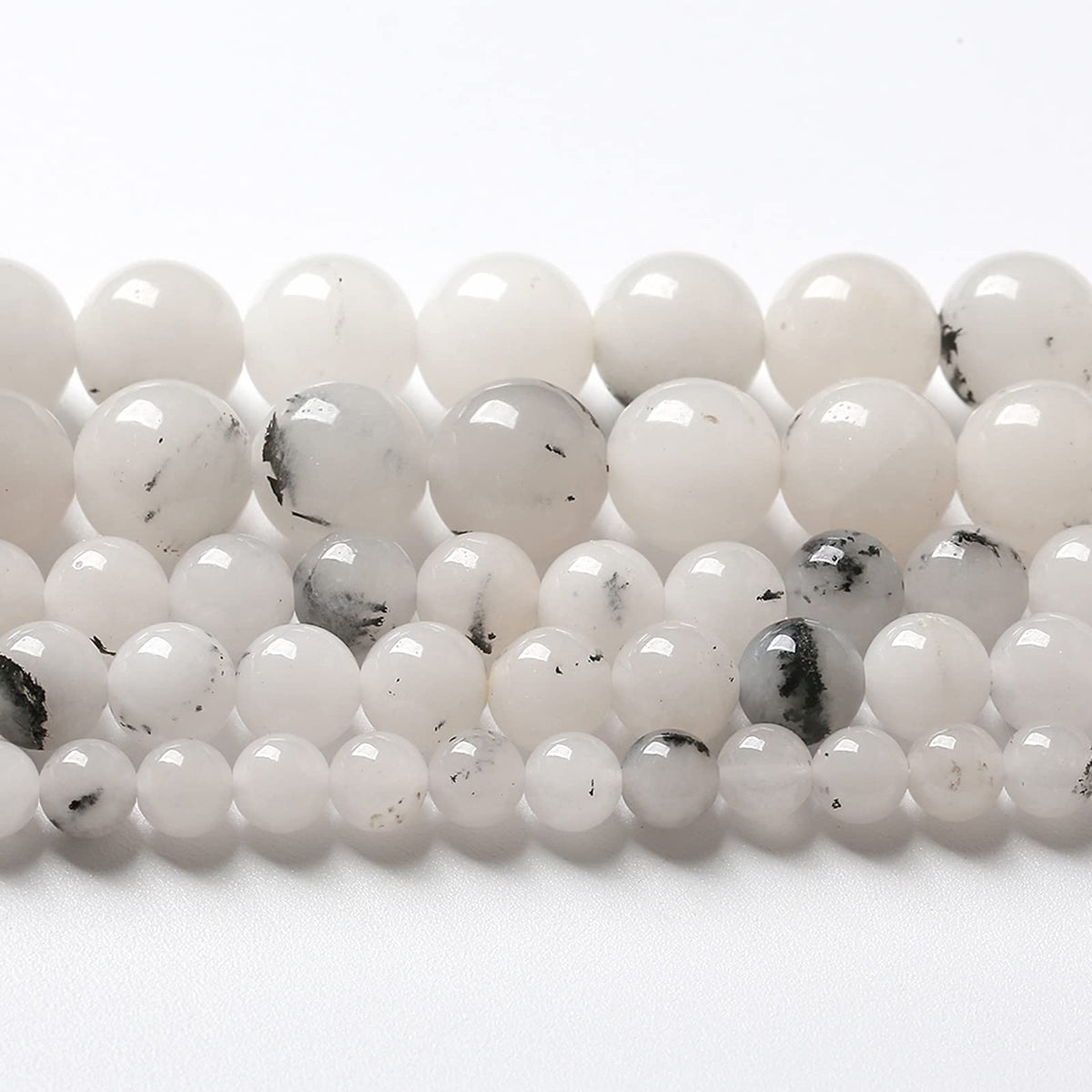 8MM 46PCS Natural Stone Ink Spots Jade Loose Beads for Jewelry Making DIY Bracelet Necklace