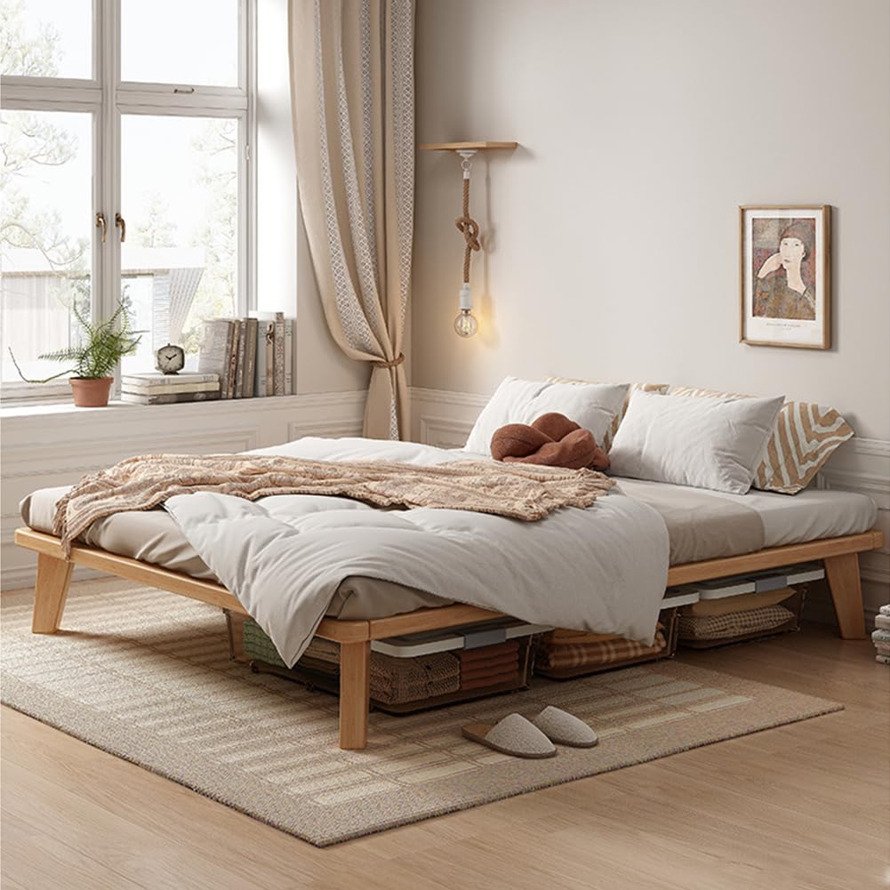 NELYE King Platform Bed Base - 14 Inch Solid Wood Mattress Foundation with Support Slats and Legs, King-Size Rubberwood Simple Bed Frame