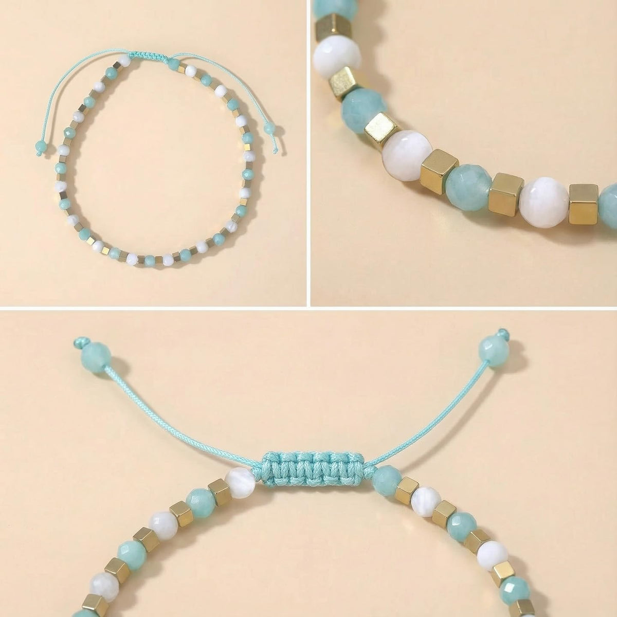 BEADSENER Green Amazonite Adjustable Charming Bracelet for Women, 3mm Natural Shell Gemstone Hematite Stone Beads, Pull String Slider Metal Free Design Waterproof, Gift for Her Daily Wear