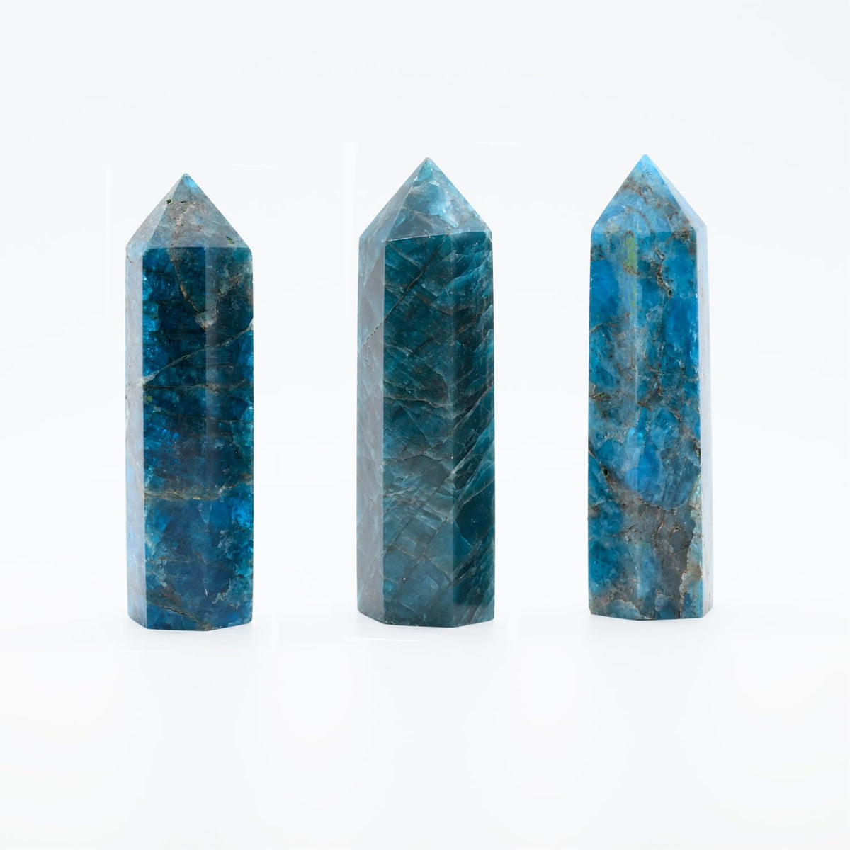 Angelstones Natural Blue Apatite Gemstone Healing Crystal Hexagonal Pointed Reiki Chakra Faceted Prism Wand Carved Stone Figurine Home Decor