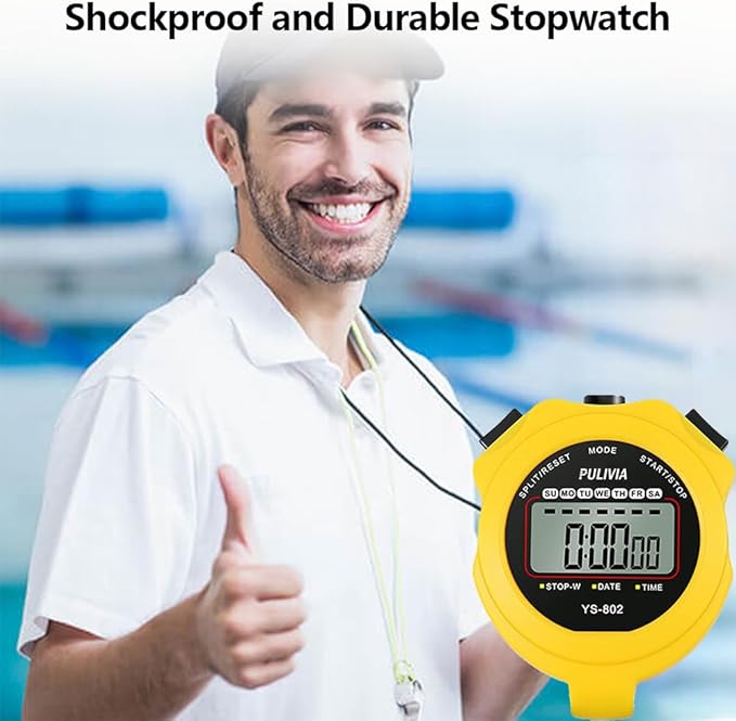 Stopwatch Timer Lap Split Digital Stopwatch with Clock Calendar Alarm, Large Display Stop Watch for Sports Kids Coaches Swimming Running