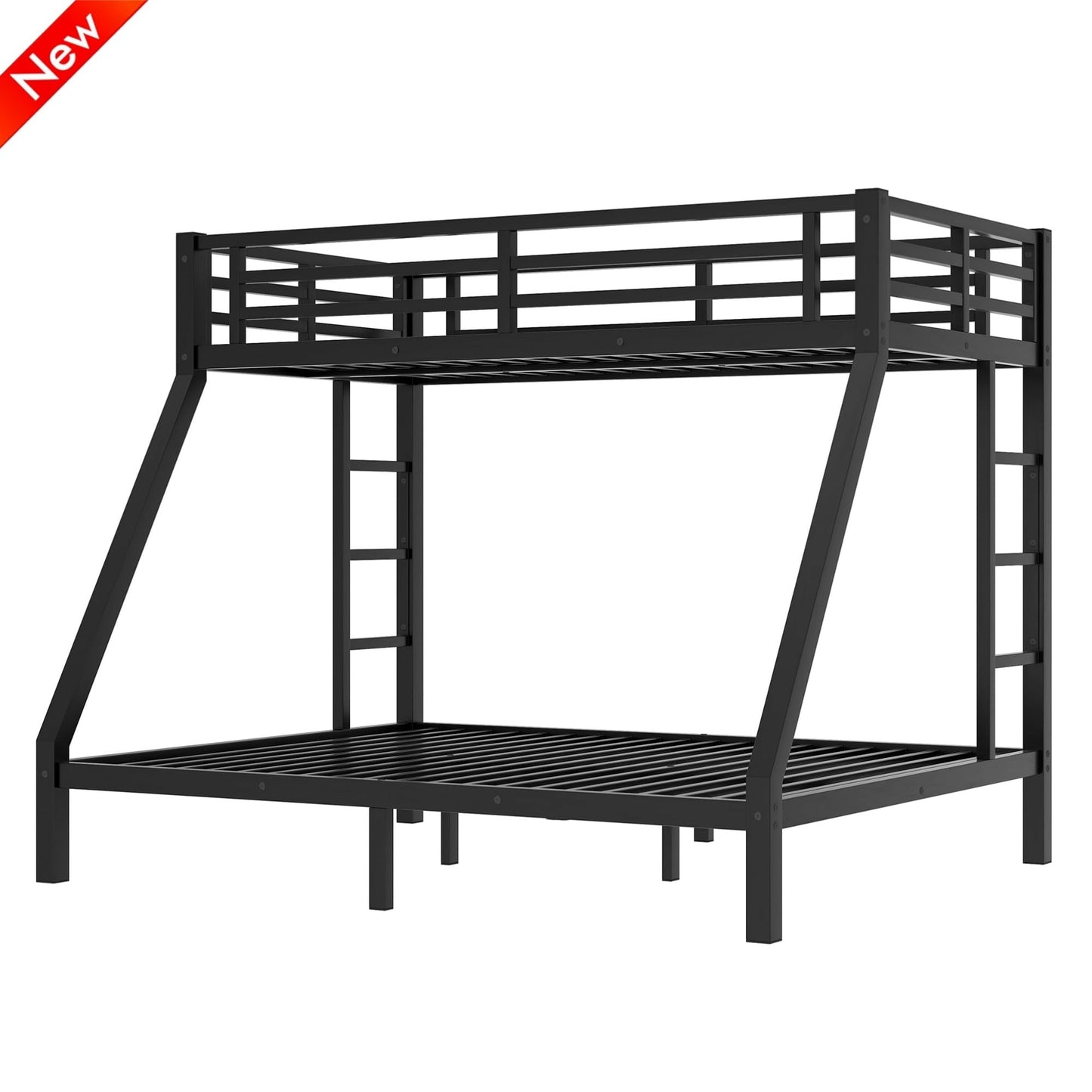 AOOMEEC Higher Quality & Stronger Twin XL Over Queen Bunk Bed, Thickened Heavy Duty More Stable Safer Black Metal Steel Bunkbed Bunk Queen Bed (Easier to Assemble) (Twin XL Over Queen)