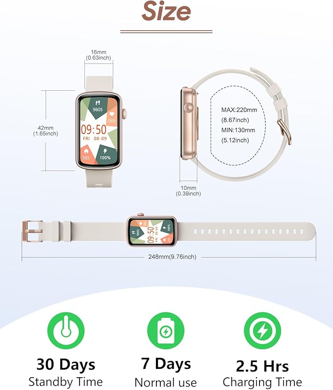 RUIMEN Fitness Tracker, Fitness Watches for Women Men with Heart Rate Monitor Blood Oxygen Sleep Tracker Pedometer, 1.47" Smart Watch Step Calorie Counter for Android iOS IP68 Waterproof (Starlight)