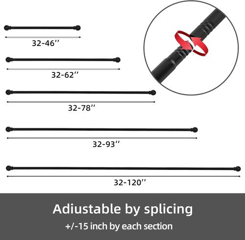 GXOACKJ Black Curtain Rods - Heavy Duty Metal Set for Windows 32 to 48 Inches | 5/8 Inch Diameter, 2 Pack
