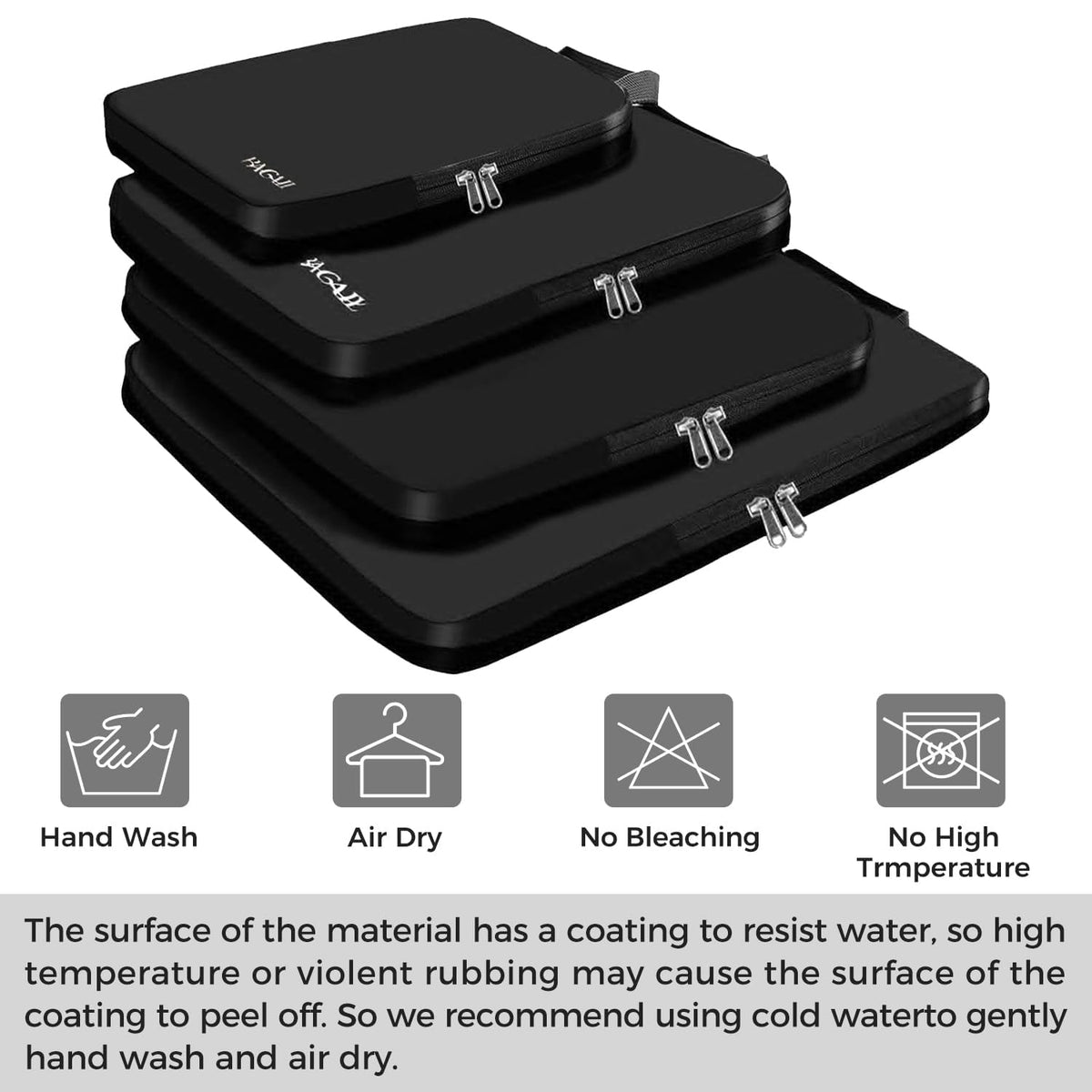 BAGAIL 4 Set/6 Set/8 Set Compression Packing Cubes Travel Accessories Expandable Packing Organizers (Cloth Pattern, 4-Black)