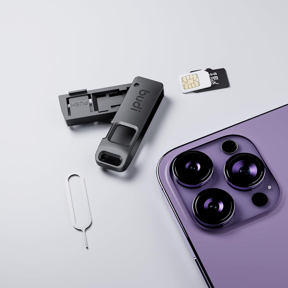 BUDI Multifunctional Compact Cable Card Travel Portable Aluminum Storage Case with Sim Card Tray Pin Eject Removal Tool