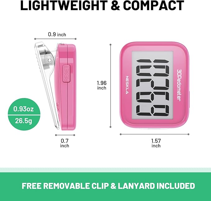 3D Pedometer for Walking, Simple Step Counter with Large Digital Display, Step Tracker with Removable Clip Lanyard, Accurately Track Steps for Men Women Kids Adults Seniors