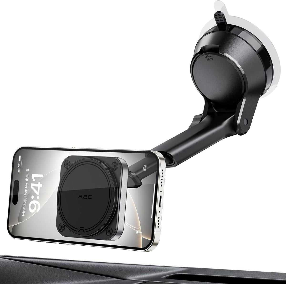 APPS2Car N55 12-17 Heavy Duty Magnetic Car Mount with Gel Suction Cup Industrial Magnetic Hold, Adjustable Telescopic