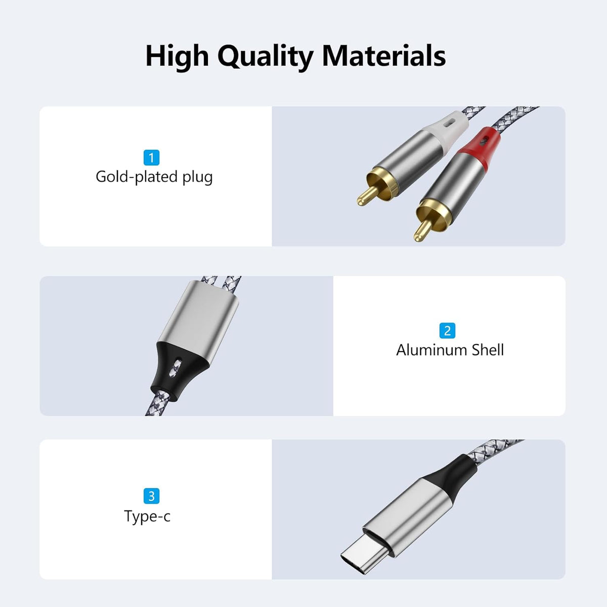 Liaoan Weiyu 2 2 MP3 USB C to RCA Stereo Adapter Cable, TYP-C to RCA Audio Cable, Suitable for TVs, Computers, Mobile