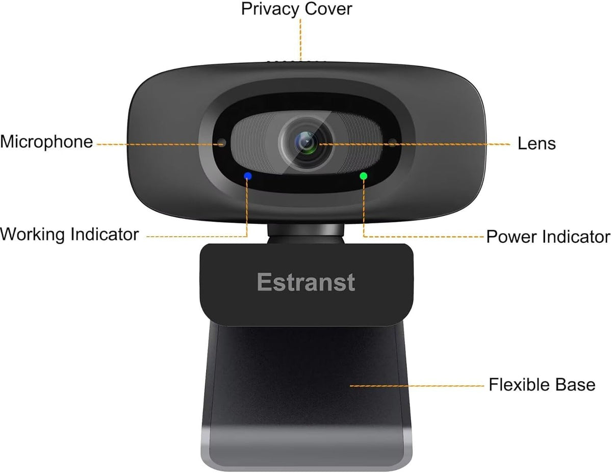 Estranst 2K 1pc Quad HD Webcam with Privacy Cover & Noise-Canceling Microphone, Video Web Streaming Camera for PC