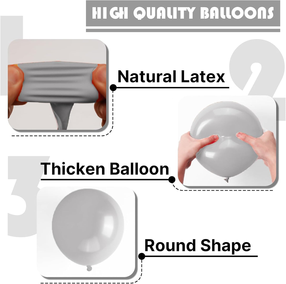PartyWoo Gray Balloons - 140-Piece Matte Gray Latex Balloon Arch Kit for Baby Showers, Graduations & Birthdays