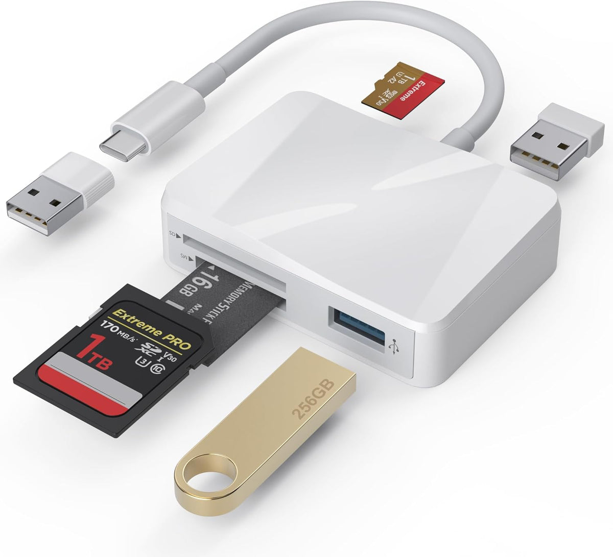 TIANSONG 5 1 5 17/16/15 M4/M3 SD Card Reader, in USB-C & USB Dual Connectors Card Adapter with SD/MicroSD/MS/Dual USB-A