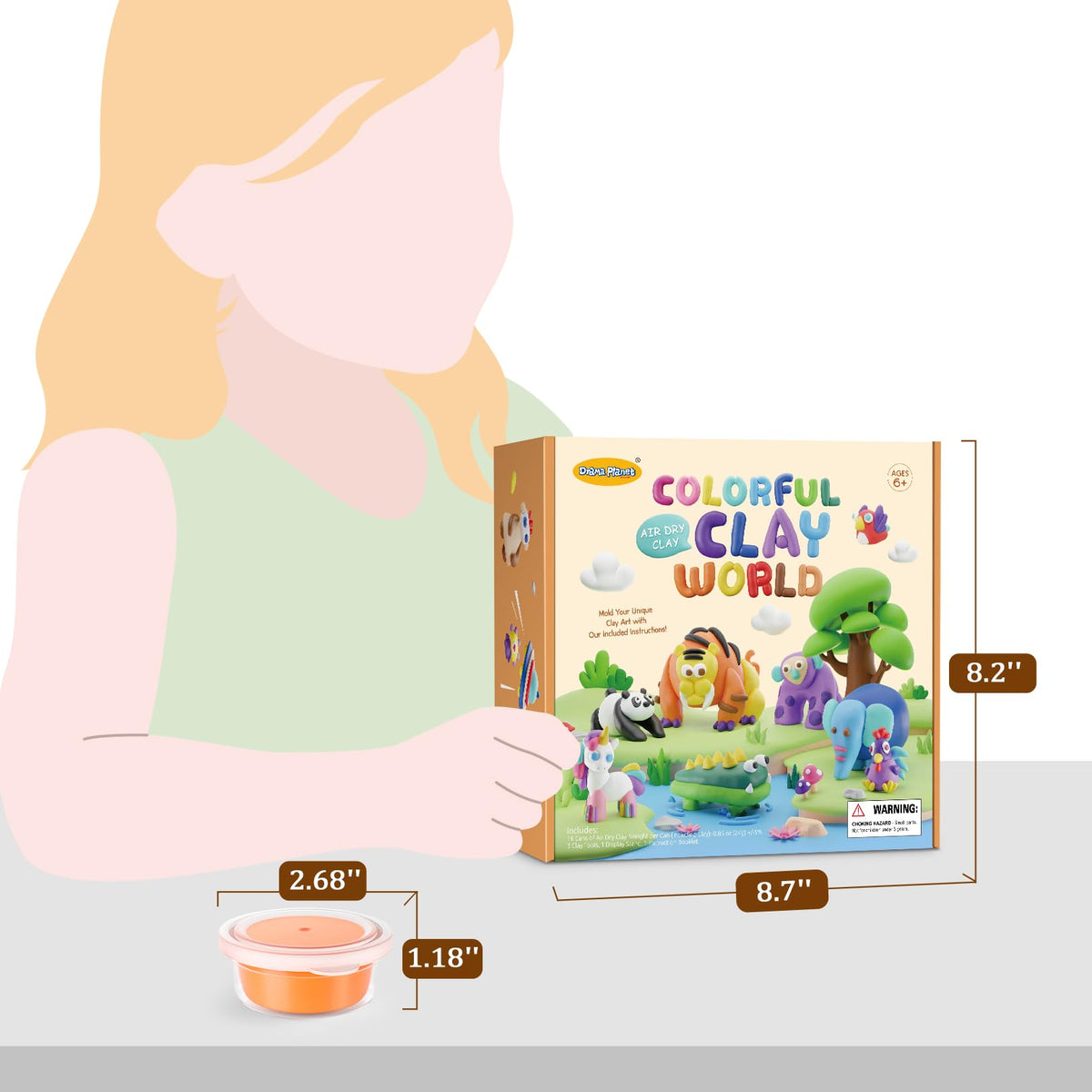 Drama Planet Air Dry Clay Kit for Kids - Comes with Instructional Guide Featuring 4 Scenes & 26 Projects Tutorials, 18 Cans of Modeling Clay, Includes Display Stand, Gift for Girls and Boys