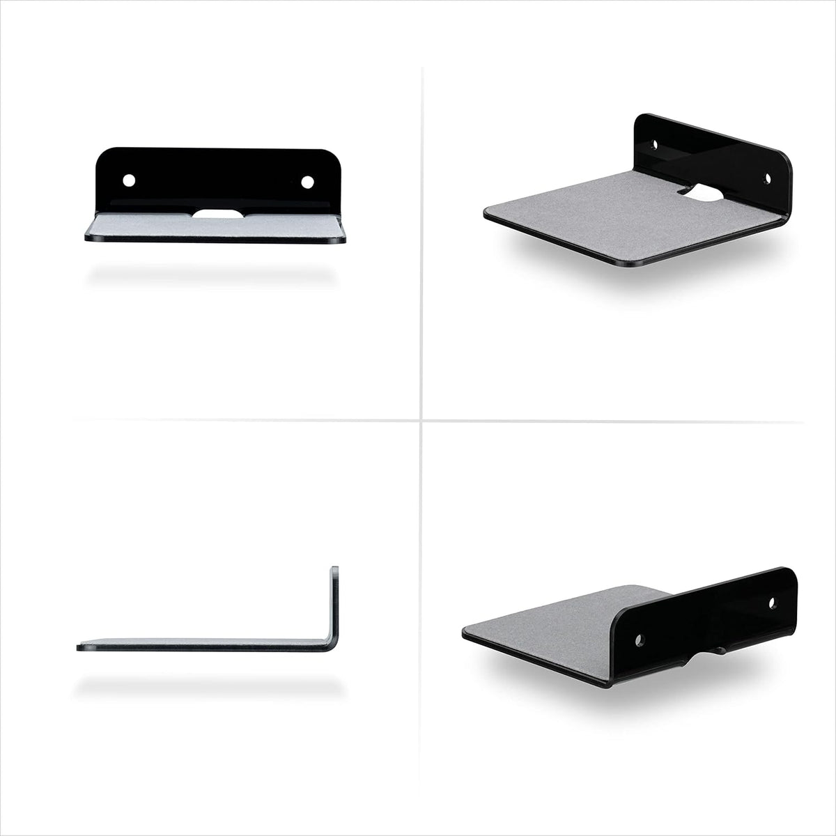 BRAINWAVZ 2-Pack 4 (SHELF11 Small Floating Shelf Bluetooth Speaker Stand, Adhesive & Screw Wall Mount, Anti Slip