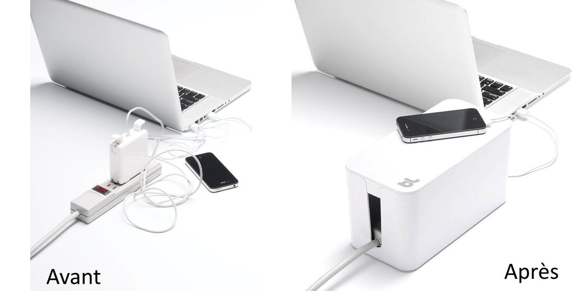 Bluelounge CableBox Mini White - Cable Management - Small Surge Protector Included