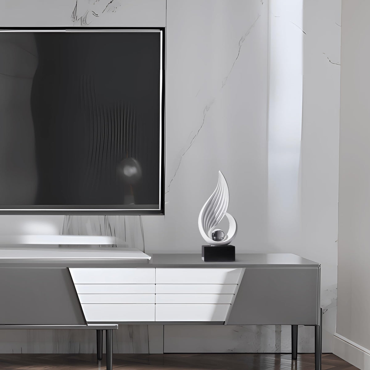 FJS Home Decor Modern White Statue Living Room Decor, Resin Shelf Decor Accents, Abstract Art Sculptures Decorations for Bookshelf Dining Room Office Coffee Table TV Stand