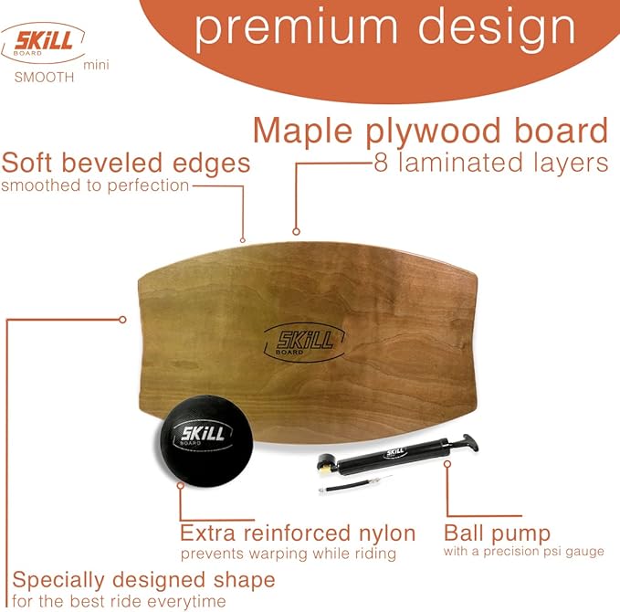 The Skill Board - Wooden Balance Board for Adults - Wobble Board for All Sports, Gym, Standing Desk, or Yard Games - Balance Trainer, Fitness Ball, Ball Pump, Grip Tape