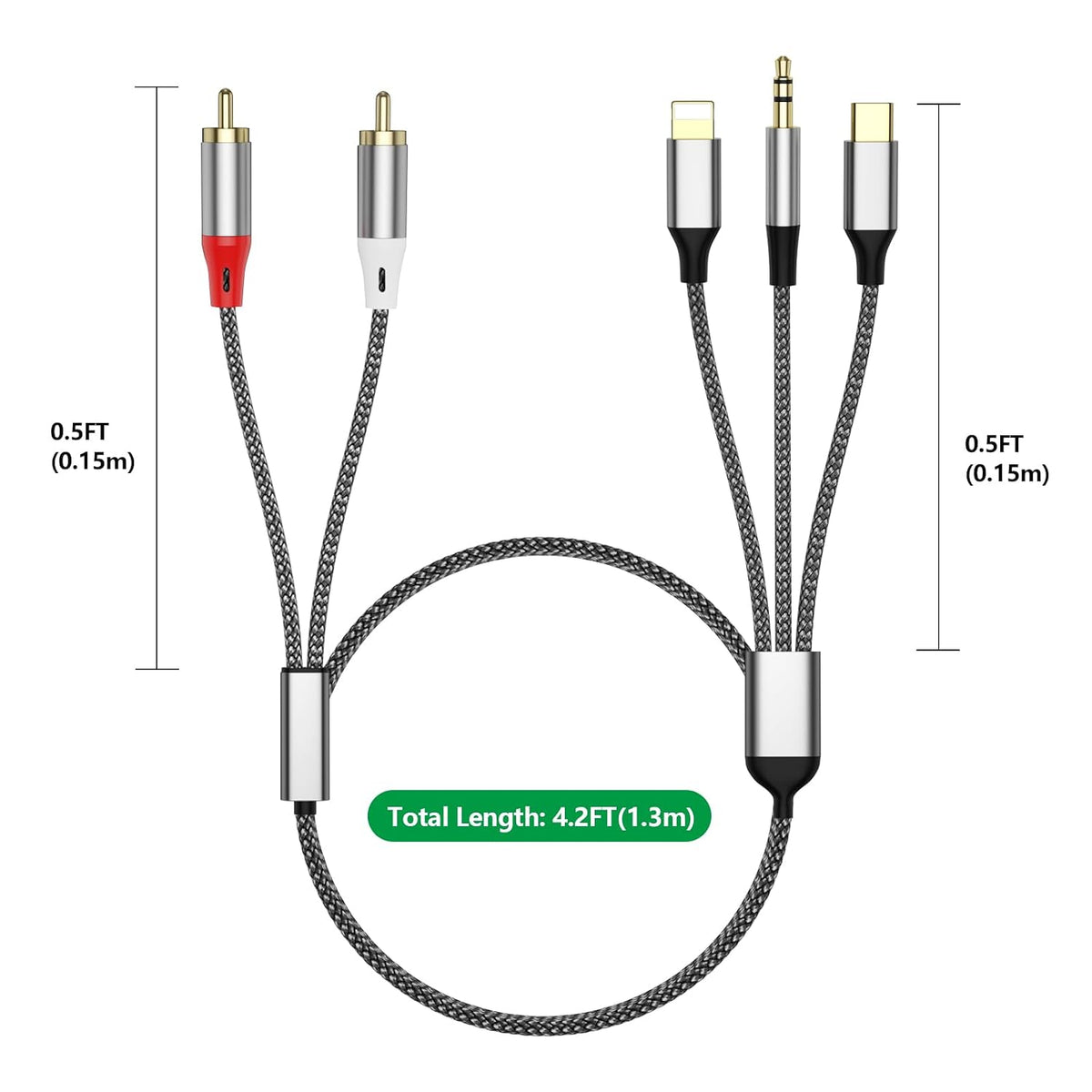 Liaoan Weiyu 2 3.5mm (1.3M/7.55FT) Three in one RCA Audio Cable, Used to Connect RCA Cable Adapter, USB C to RCA Cable