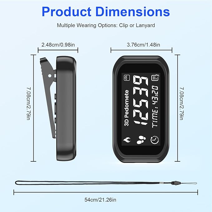 3D Pedometer Step Counter for Walking, Running & Fitness - Accurate Step & Calorie Tracker with LCD Display, Waist Clip & Armband, Rechargeable Battery - Track Daily Activity & Health Data