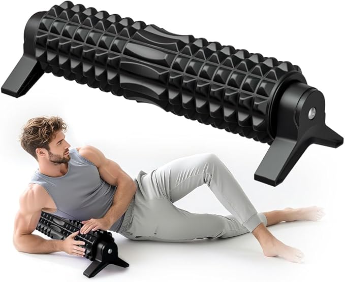 RUNWE Foam Roller with Stand - Roller Foam for Back Pain, 21 inch Trigger Point Deep Tissue Massage, Medium Density Grid Bracket Foam Rollers, Myofascial Release, Relieves Leg Muscle Pain