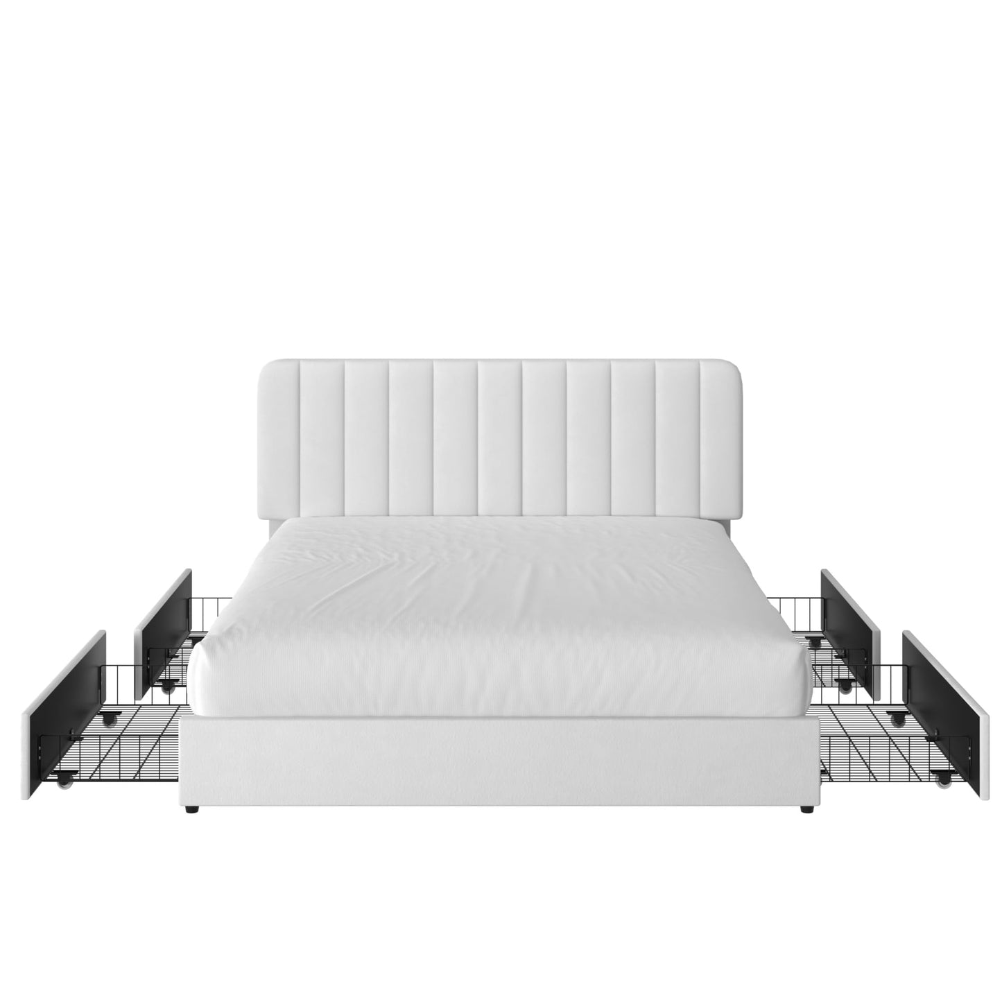 VECELO King Size Upholstered Bed Frame with 4 Drawers and Headboard, Velvet Platform Storage Bedframe, Wooden Slats Support, No Box Spring Needed,Snow-White