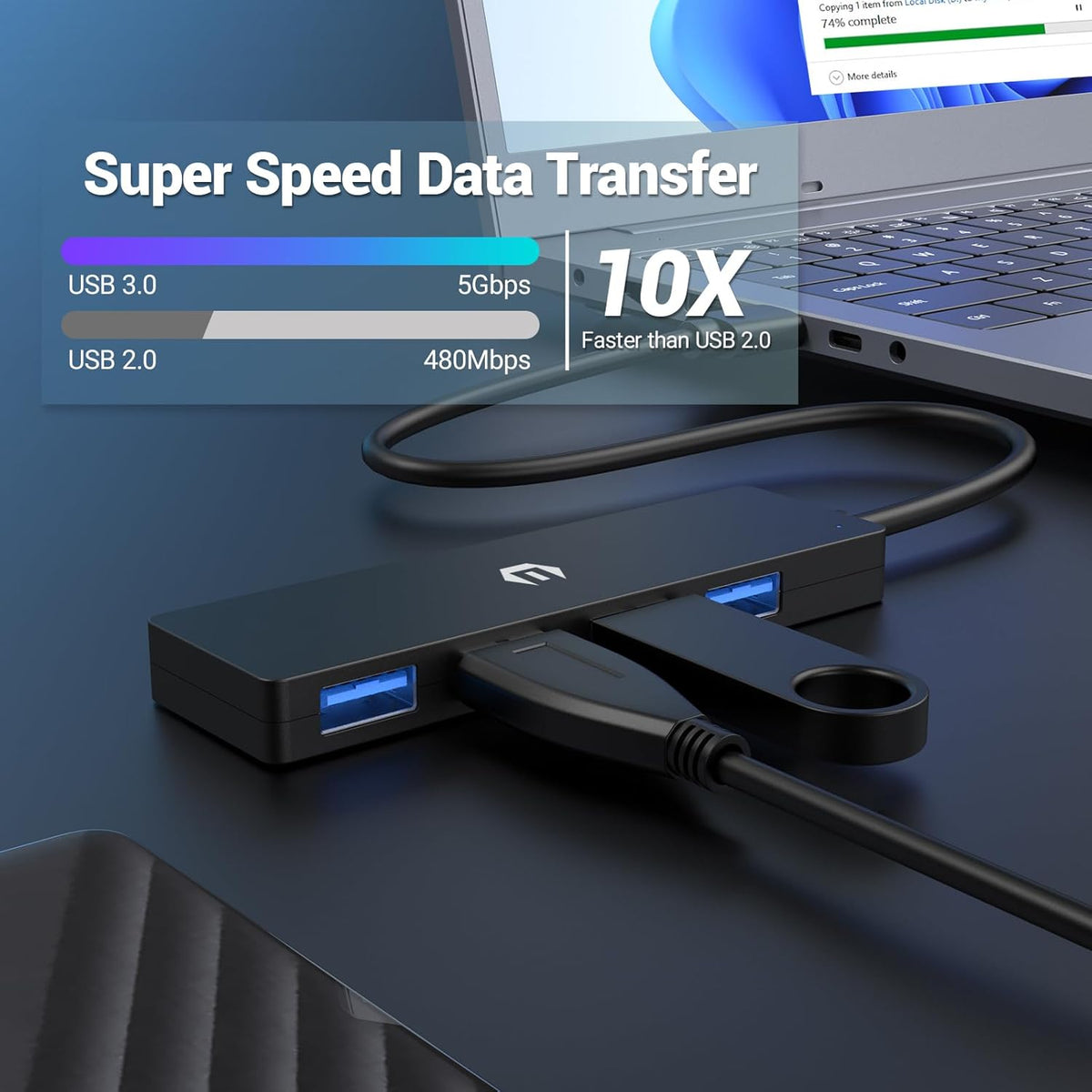 Tymyp 4-Port 3.0 USB Hub, USB Hub, USB Expander for Laptop, Xbox, Flash Drive, Hard Drive, Gaming Device, Printer