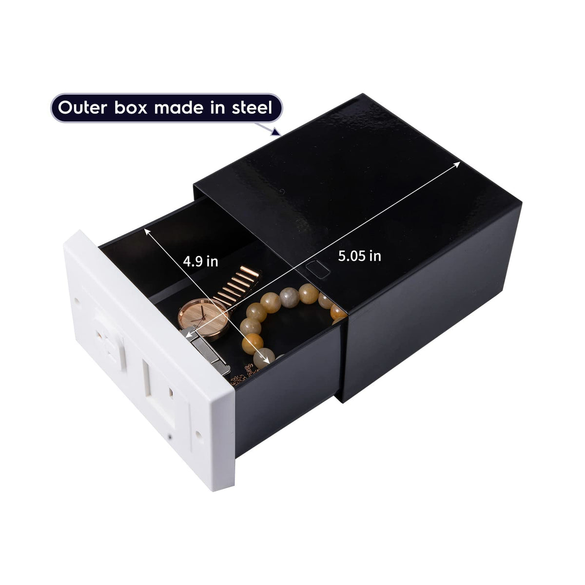 American Outlet Wall Safe Security Secret Hidden Box Covert Safe as the Socket in Plain Sight, Secures Jewelry, Valuables, Cash, Metal Shell, 6.7x6.7x3.9 Inches
