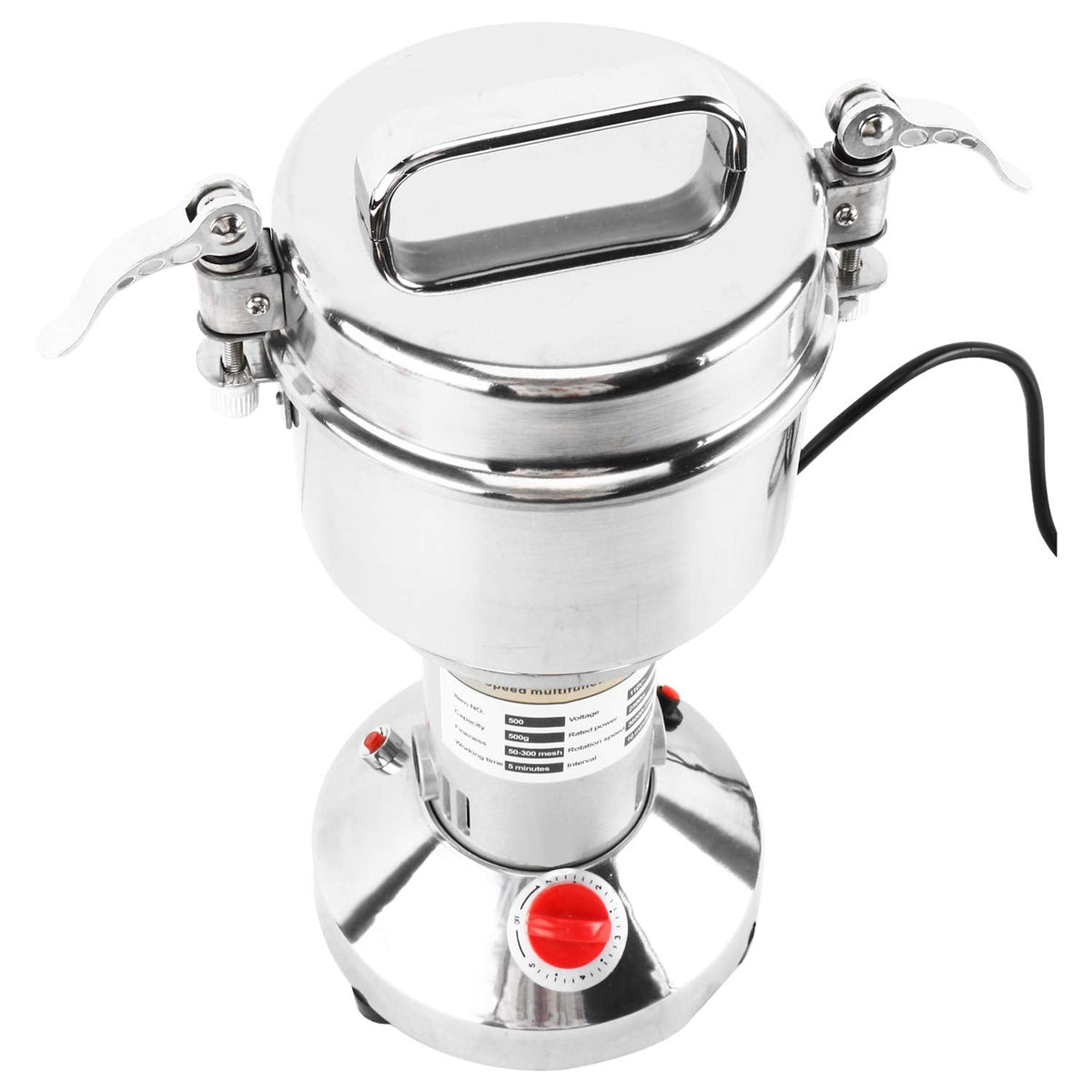 DasMarine 500g High Speed Electric Grain Mill Grinder - Commercial Stainless Steel Spice Grinder with 2500W Motor, 50-300 Mesh, 36000RPM - Ideal for Kitchen Herb, Spice, and Pepper Grinding (500g)