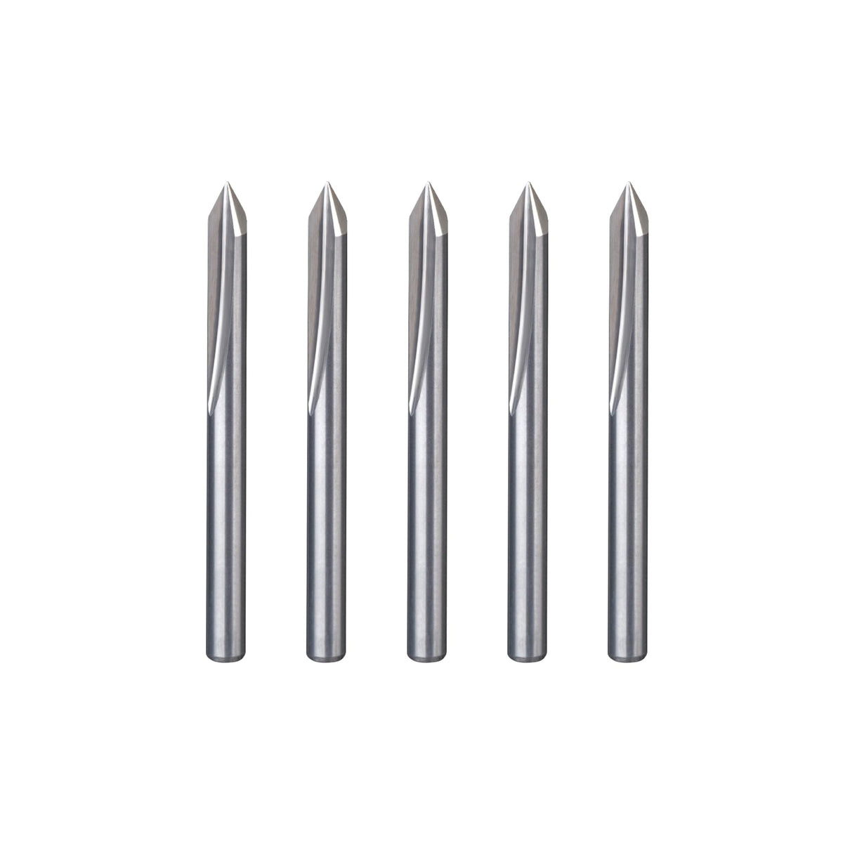 HUHAO 5PCS CNC Wood Carving Router Bit Set,60 Degree Engraving 1/8 Inch Shank V Bit 2 Flute 0.1mm Tip Carbide V Bit for Acrylic Metals Wood MDF PVC