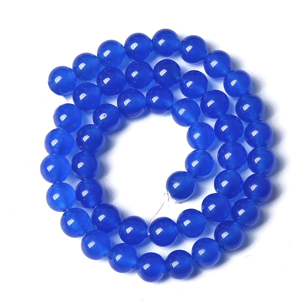 8MM 46PCS Deep Blue Chalcedony Natural Stone Loose Beads for Jewelry Making DIY Bracelet