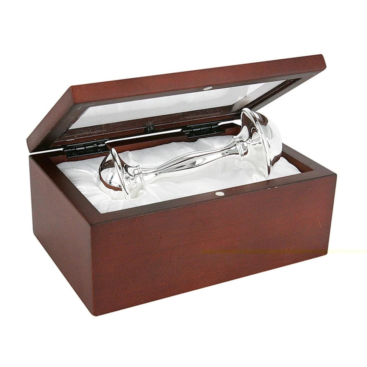 Stephan Baby Satin-Lined Rosewood Keepsake Box with 4" Silver Plated Keepsake Rattle