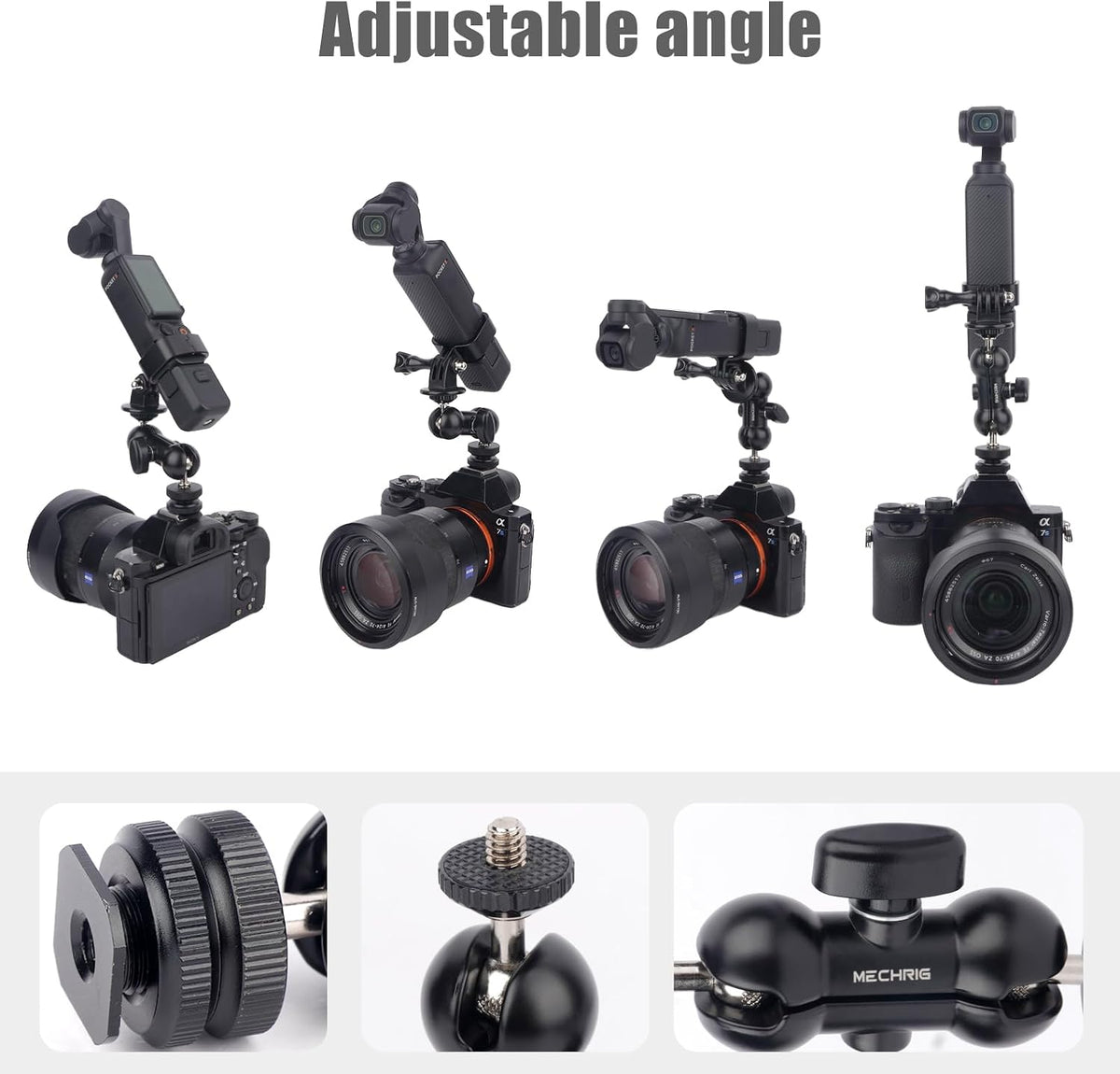 Mechrig 3,Ajustable 360Ball Setup Cold Shoe Mount Expansion Adapter for DJI Osmo Pocket Head for DSLR Hot Shoe