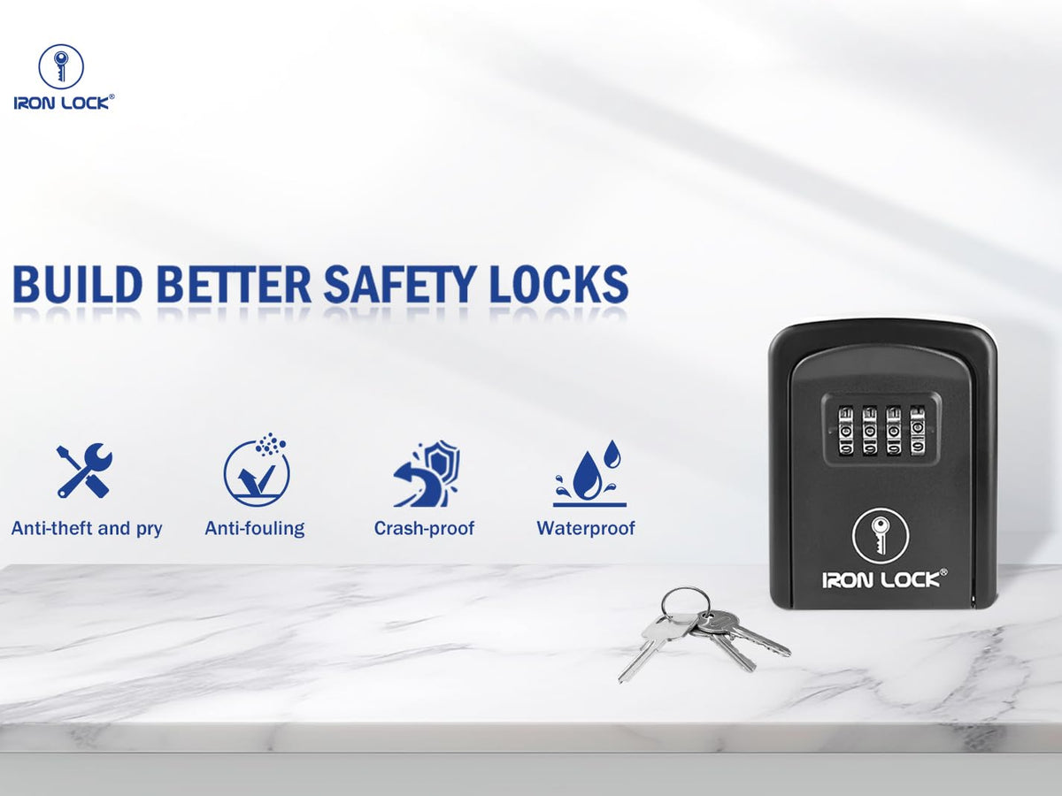 Iron Lockยฎ Key Lock Box Wall Mount โ Waterproof Heavy Duty Metal Lock Box for Keys with 4-Digit Combination & Resettable Code โ Outdoor/Indoor Key Safe for Home, Office & Airbnb (Black, Small)